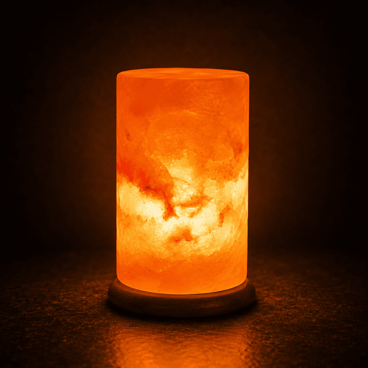 Cylinder-Cut USB Salt Lamp – studio photo lit against a dark background