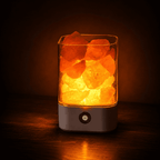 USB Salt Lamp with Loose Crystal Chunks – studio photo lit against a dark background