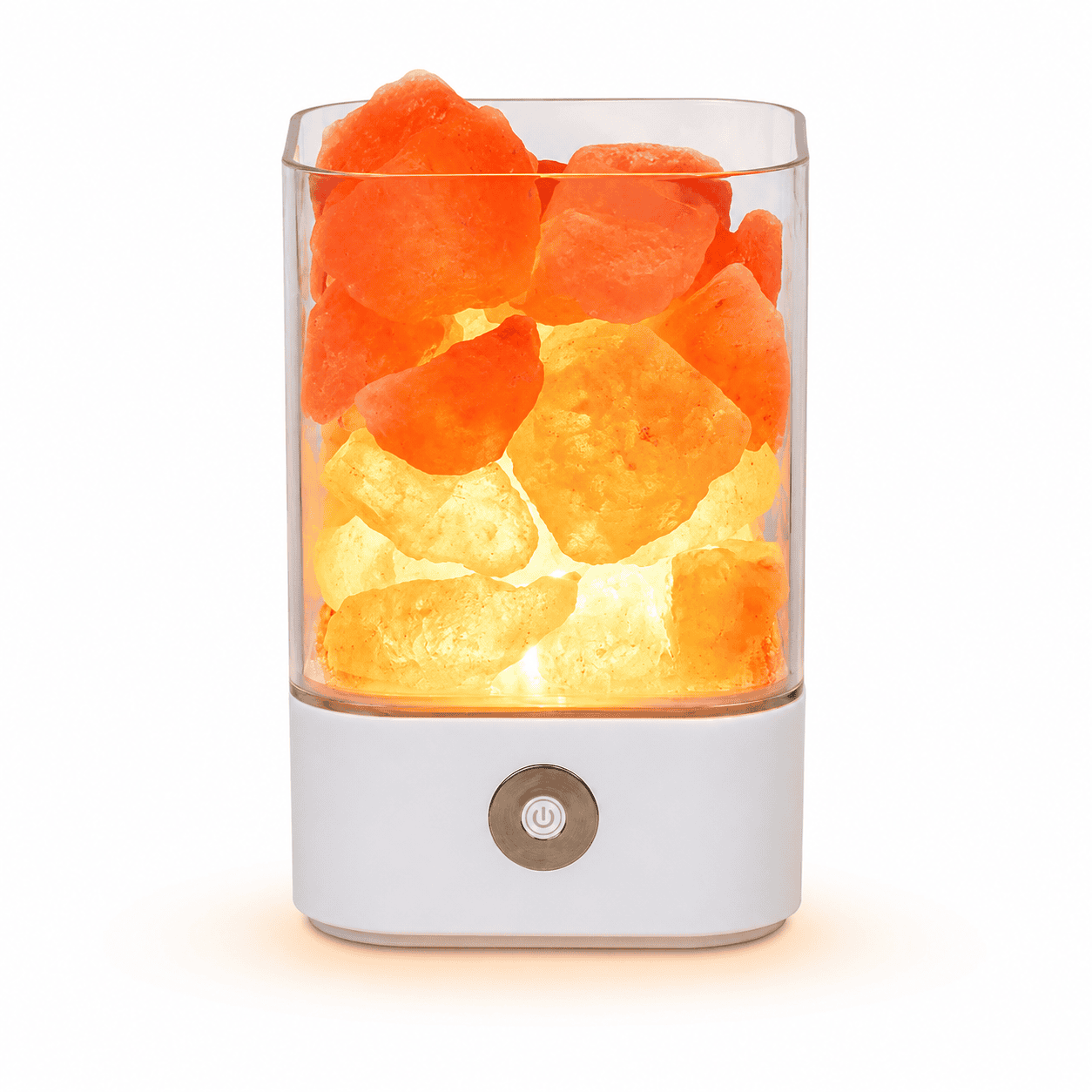 USB Salt Lamp with Loose Crystal Chunks – studio product photo on a plain white background