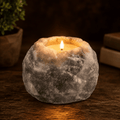 Grey-Toned Salt Tealight Holders, Set of 2 – studio photo lit against a dark background