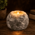 Grey-Toned Salt Tealight Holders, Set of 2 – studio photo lit against a dark background
