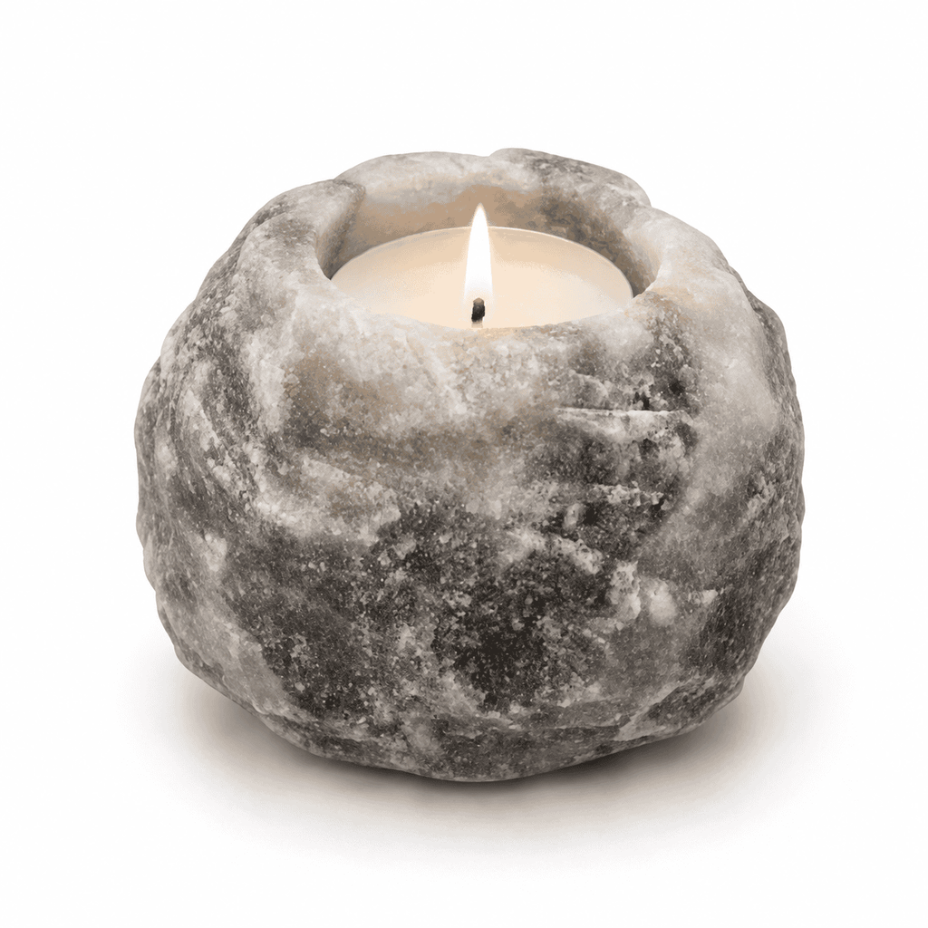 Grey-Toned Salt Tealight Holders, Set of 2 – studio product photo on a plain white background