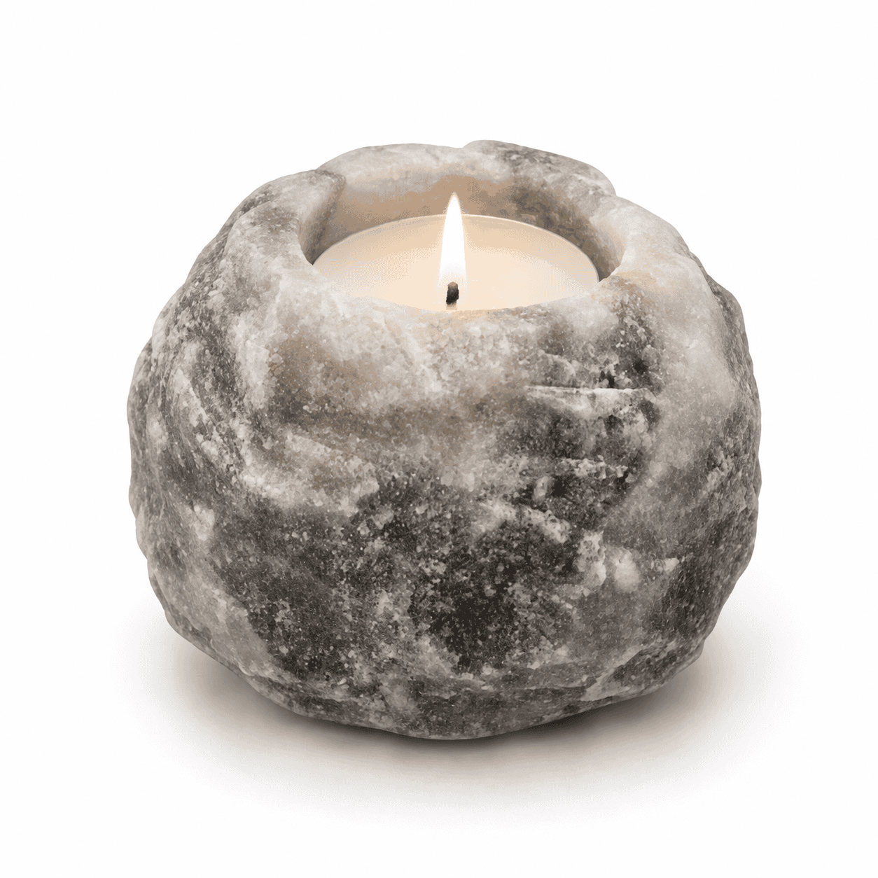 Grey-Toned Salt Tealight Holders, Set of 2 – studio product photo on a plain white background