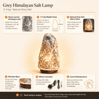Grey-Toned Salt Lamp, 3-5kg – infographic highlighting the product's key features
