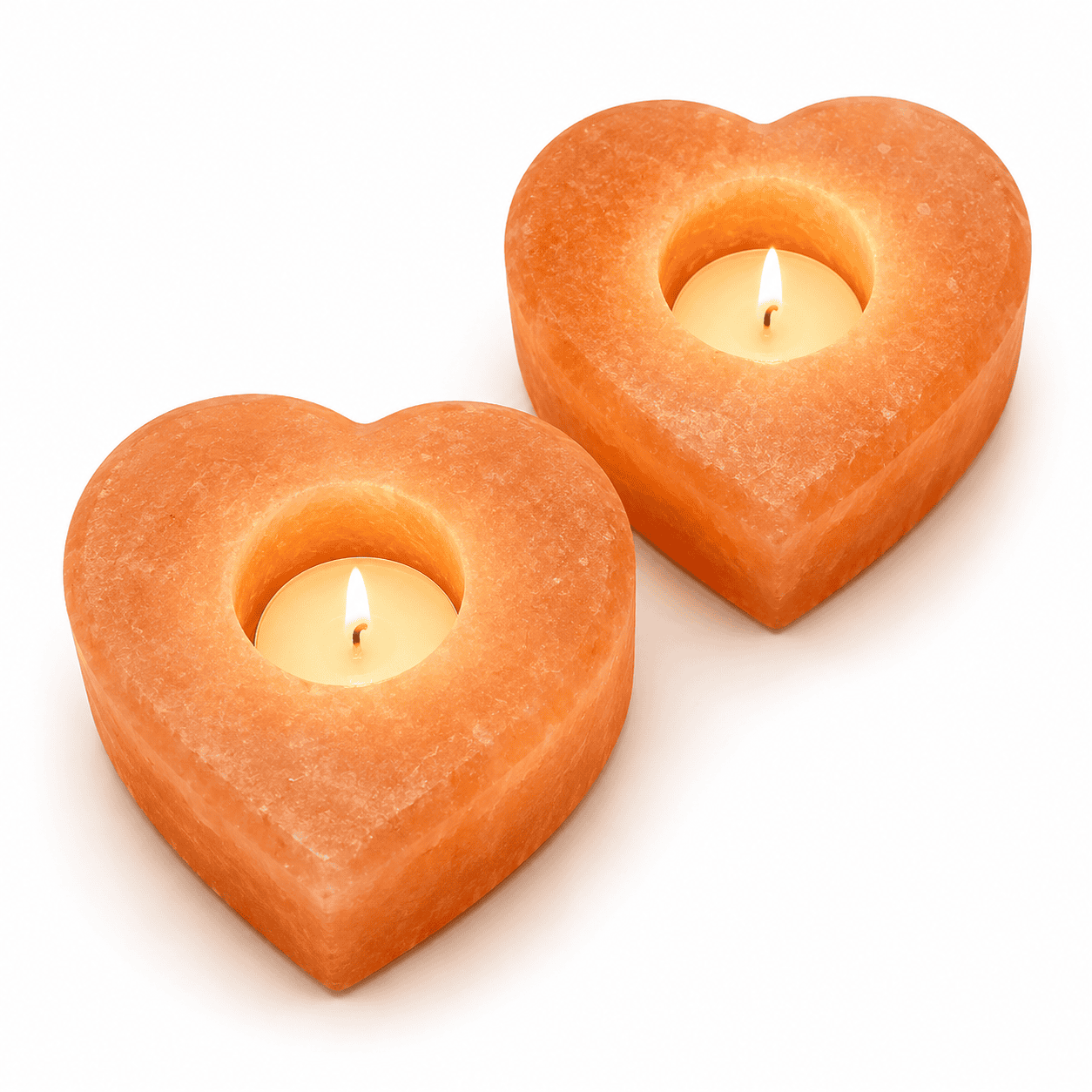 Heart-Cut Salt Tealight Holders, Set of 2 – studio product photo on a plain white background