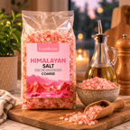 Coarse Pink Salt, 1kg – styled in a home lifestyle setting, lit at evening