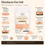 Fine Pink Salt, 1kg – infographic highlighting the product's key features