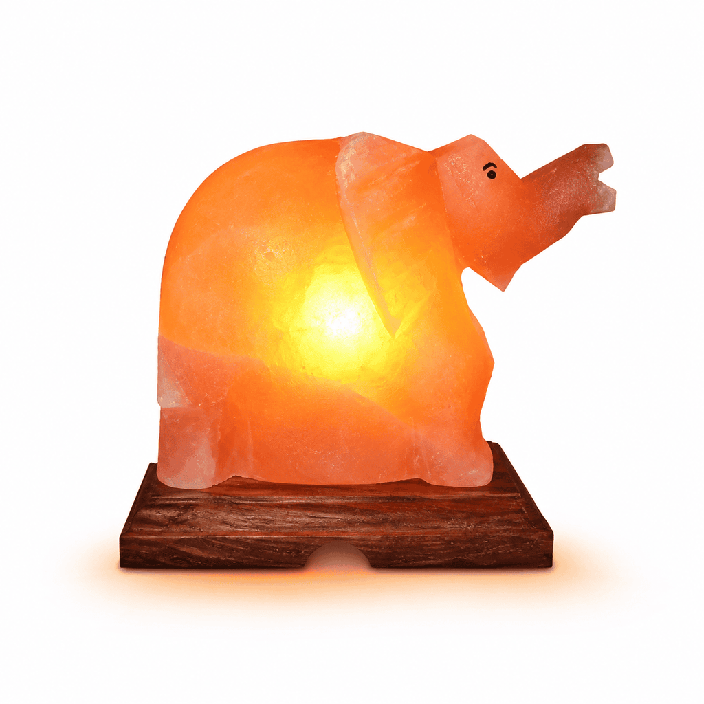 Elephant-Carved Salt Lamp – studio product photo on a plain white background