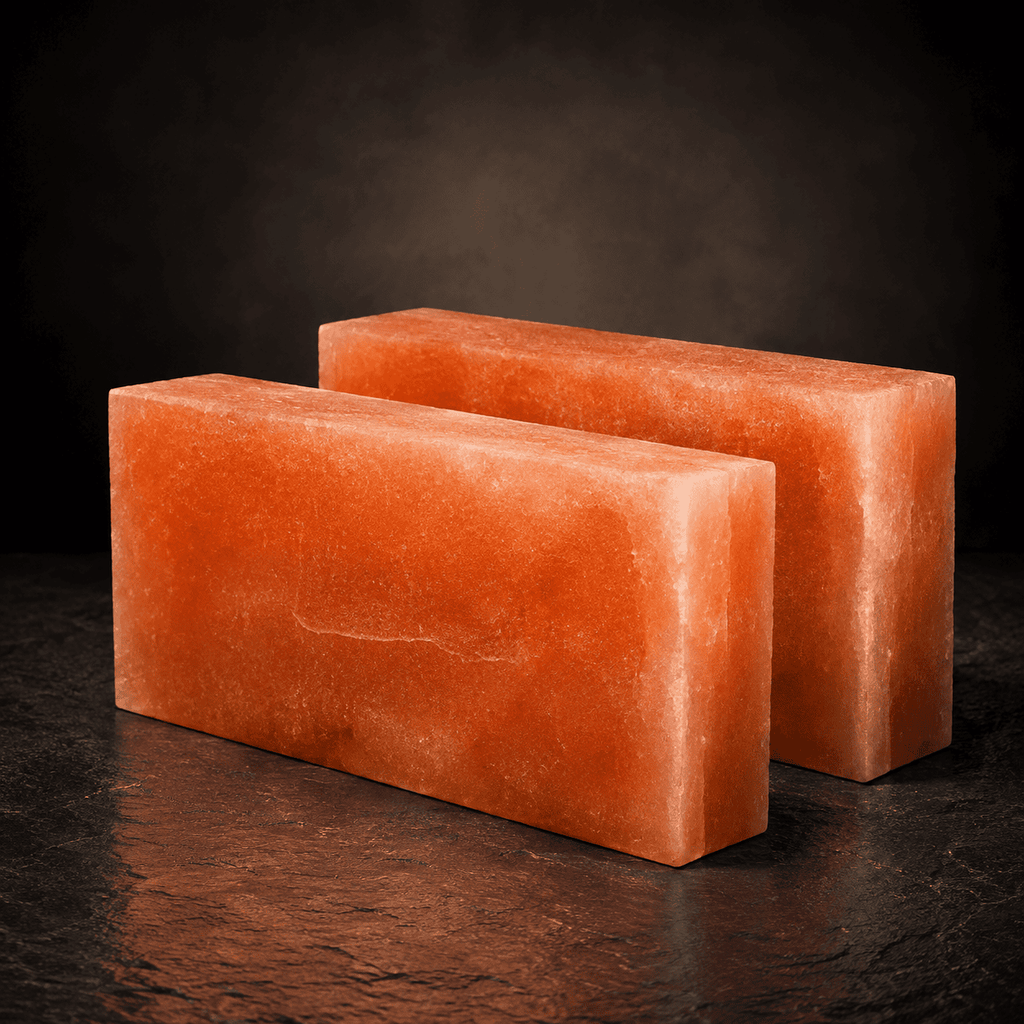 Himalayan Salt Bricks, Pack of 2 – studio photo lit against a dark background