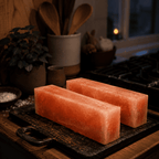 Himalayan Salt Bricks, Pack of 2 – styled in a home lifestyle setting, lit at evening