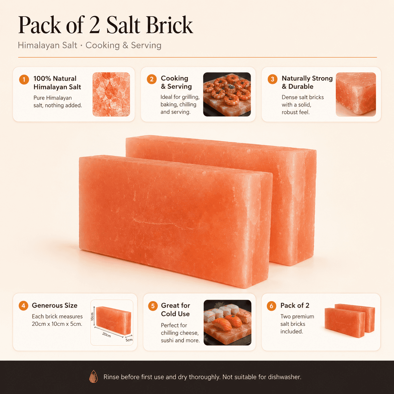 Himalayan Salt Bricks, Pack of 2 – infographic highlighting the product's key features