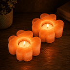 Flower-Cut Salt Tealight Holders, Set of 2 – studio photo lit against a dark background