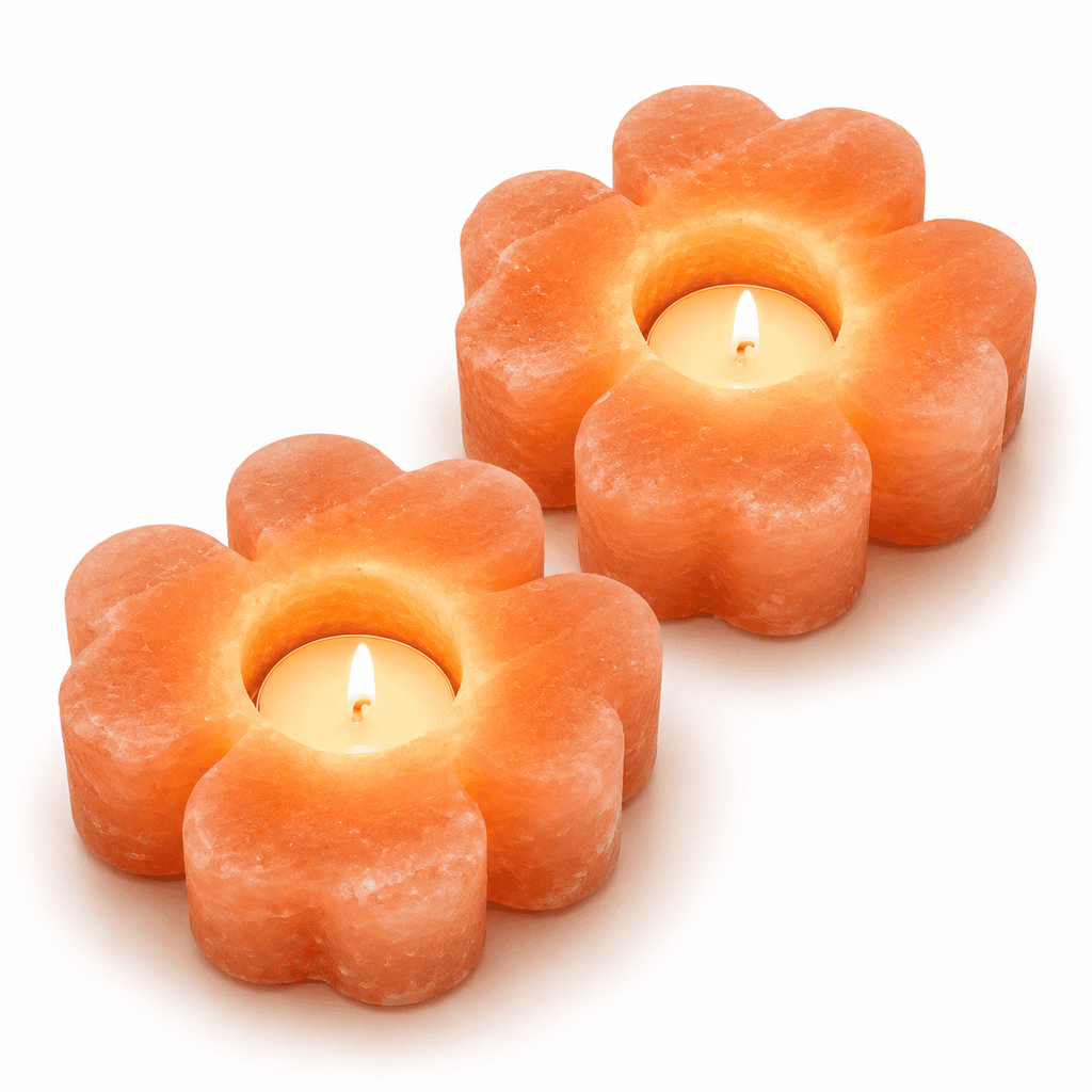 Flower-Cut Salt Tealight Holders, Set of 2 – studio product photo on a plain white background