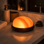 Salt Crystal Foot Massage Board – styled in a home lifestyle setting, lit at evening