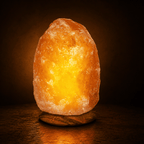 Himalayan Rock Salt Lamp, 1.5-2kg – studio photo lit against a dark background