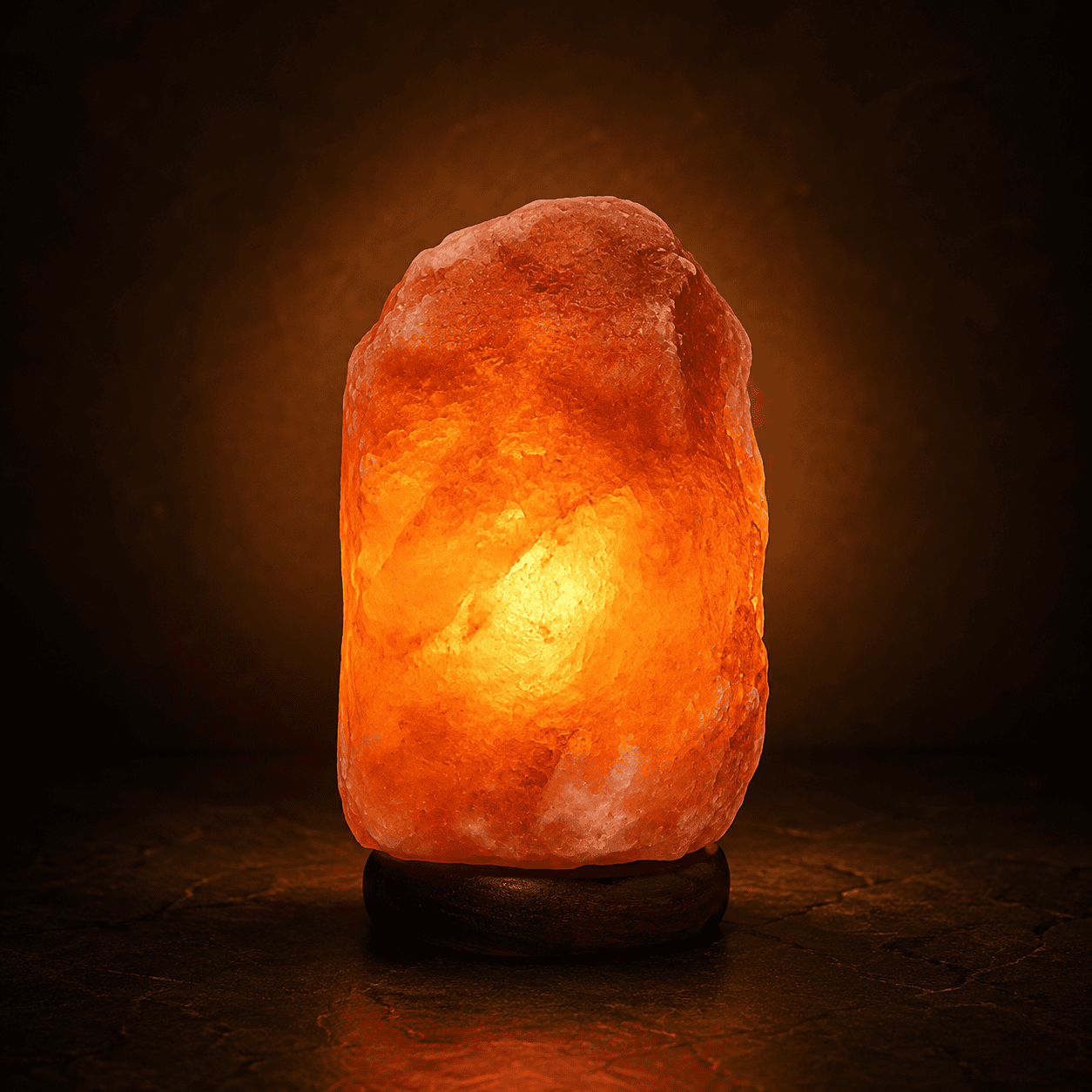 Himalayan Rock Salt Lamp, 3-5kg – studio photo lit against a dark background