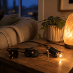 Dimmer Cable for Salt Lamps – styled in a home lifestyle setting, lit at evening