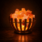 Salt Chunk Bowl in Woven Basket – studio photo lit against a dark background