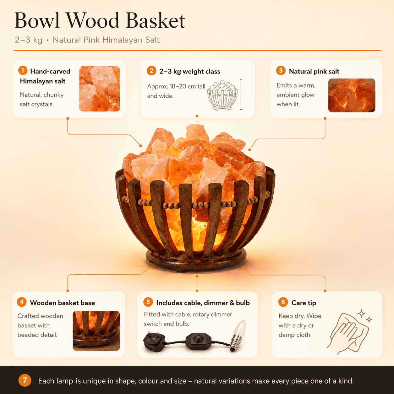 Salt Chunk Bowl in Woven Basket – infographic highlighting the product's key features
