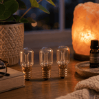 E14 15W Salt Lamp Bulbs, Pack of 3 – styled in a home lifestyle setting, lit at evening