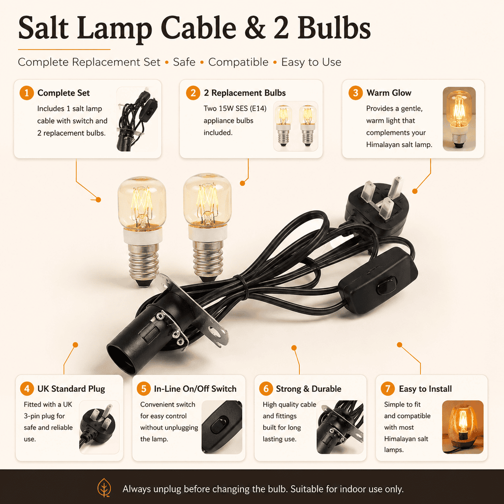 Replacement Lamp Cable with 2 Spare Bulbs – infographic highlighting the product's key features