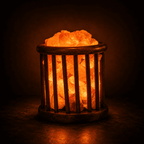 Wire Cage Salt Lamp Basket – studio photo lit against a dark background