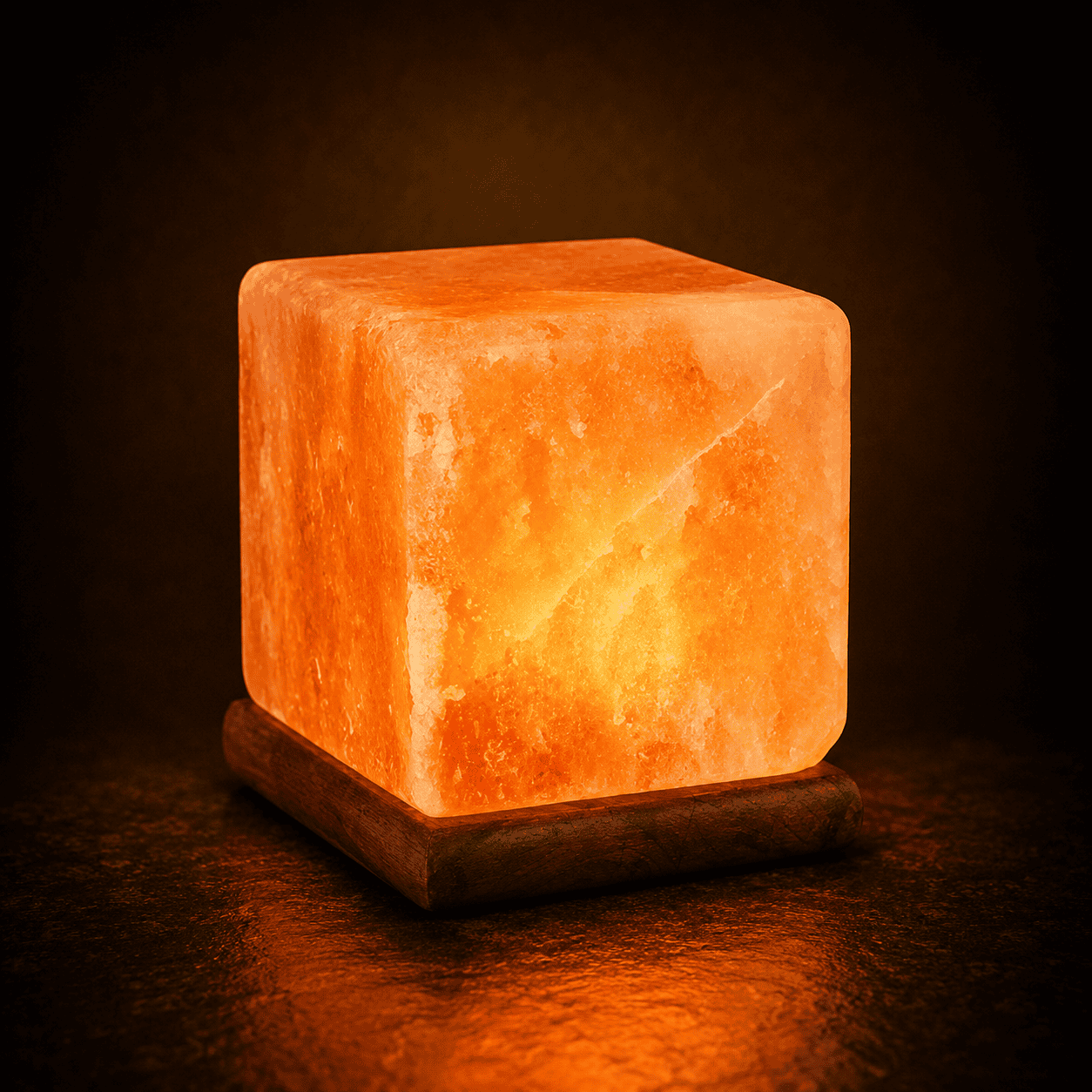 Cube-Cut USB Salt Lamp – studio photo lit against a dark background