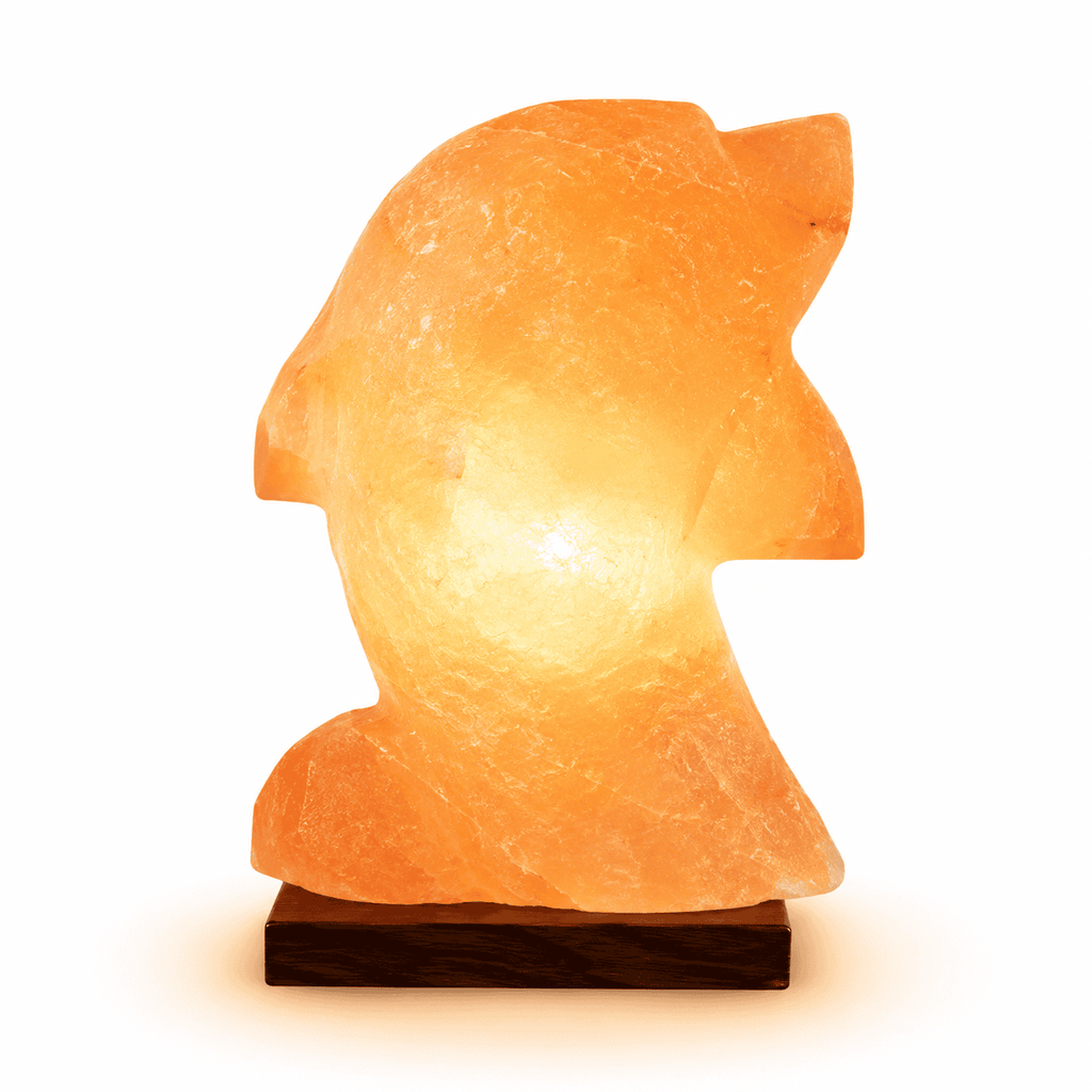 Dolphin-Carved Salt Lamp – studio product photo on a plain white background