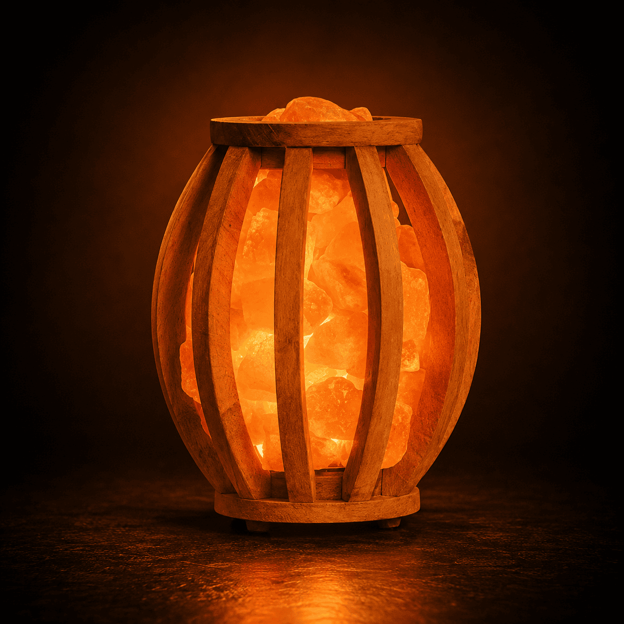 Drum-Shaped Wooden Salt Basket – studio photo lit against a dark background