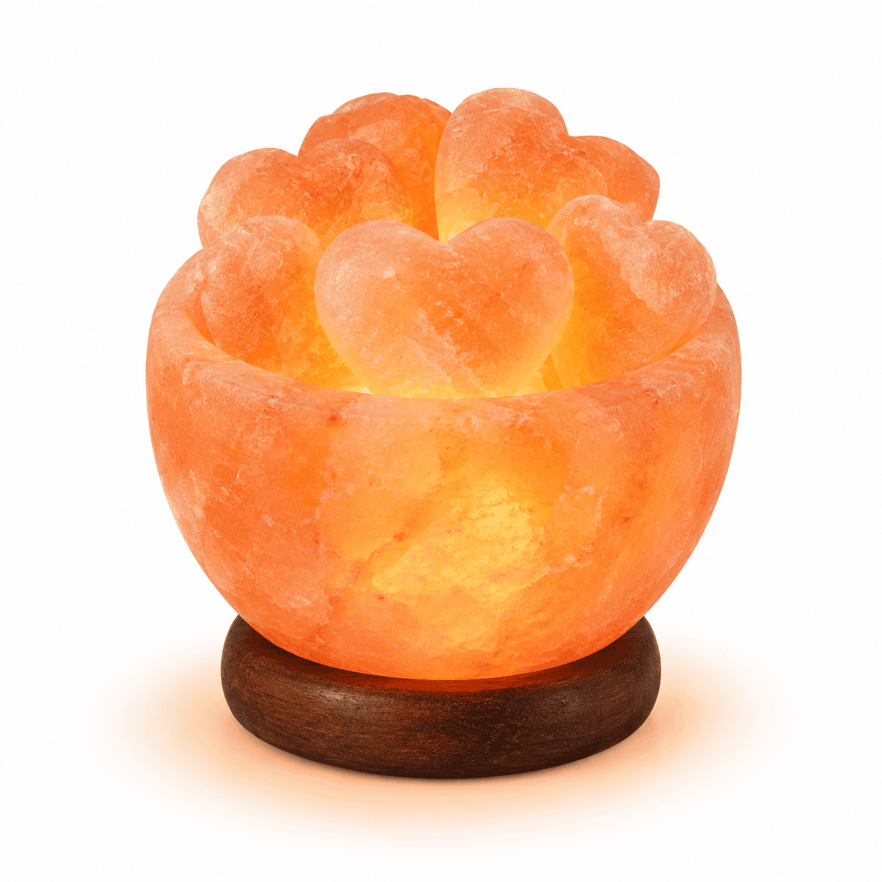 Salt Fire Bowl with 6 Heart Stones – studio product photo on a plain white background