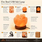 USB Salt Fire Bowl Lamp – infographic highlighting the product's key features