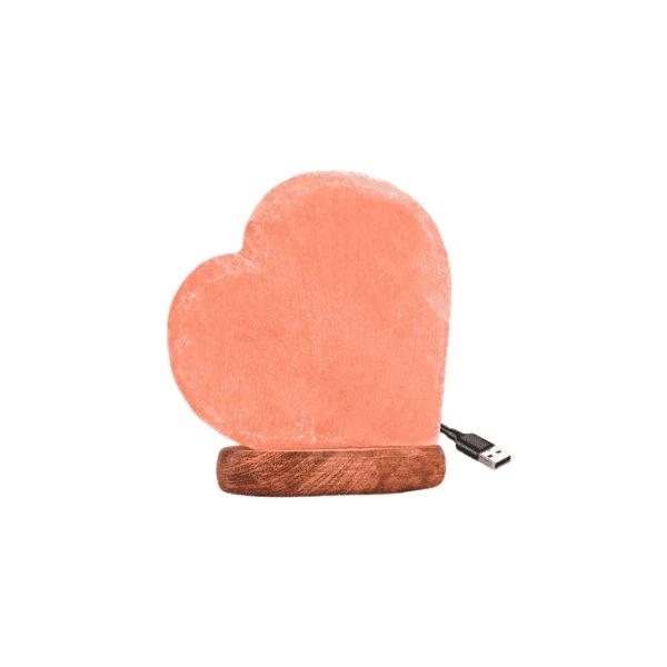 Heart-Cut USB Salt Lamp – studio product photo on a plain white background