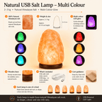 Colour-Changing USB Salt Lamp – infographic highlighting the product's key features