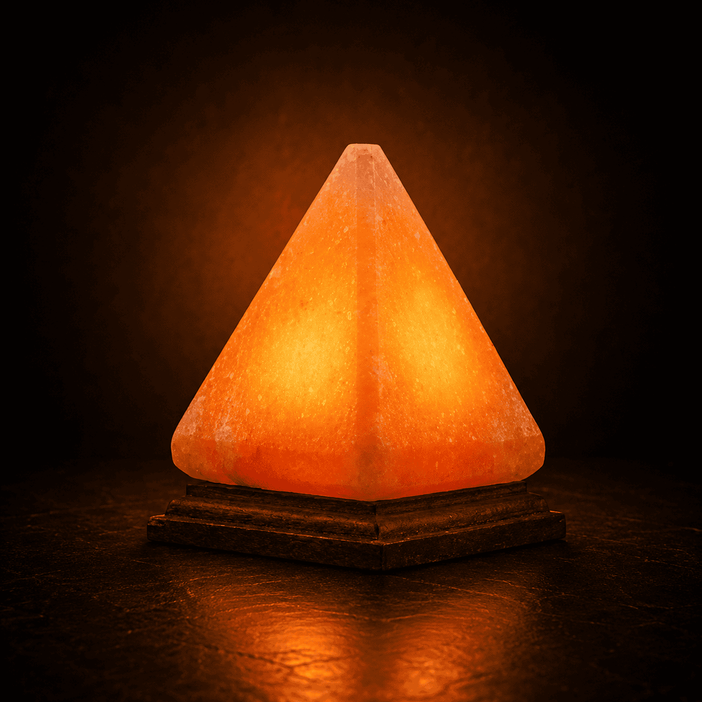 Pyramid-Cut USB Salt Lamp – studio photo lit against a dark background