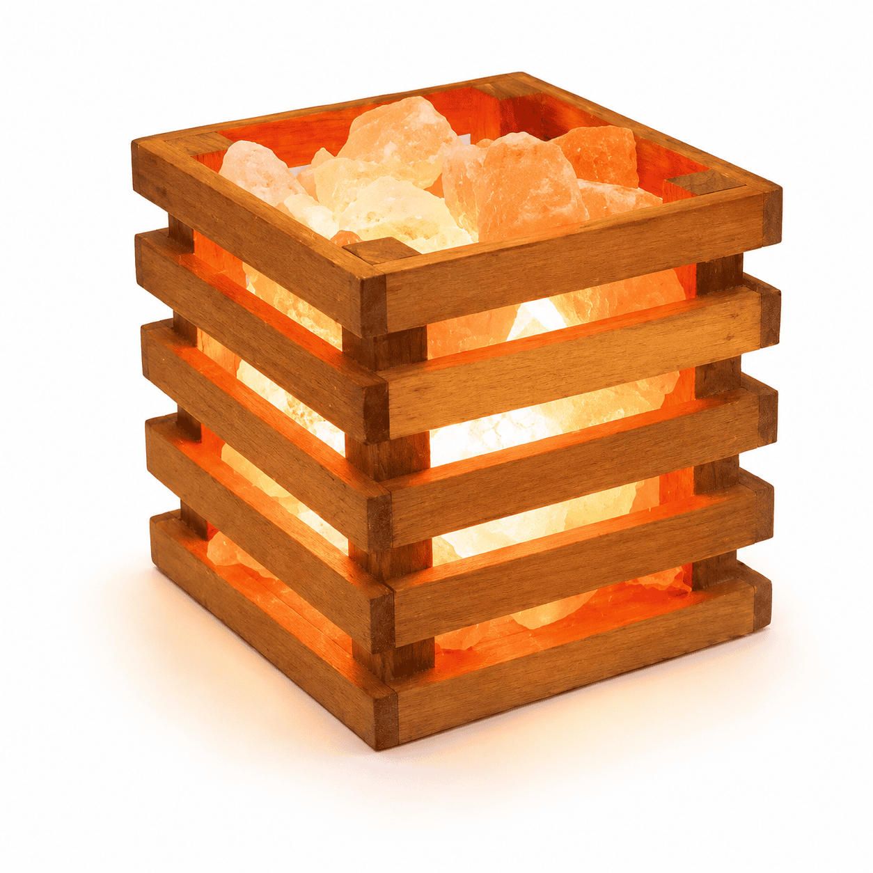Salt Chunks in Square Wooden Tray – studio product photo on a plain white background