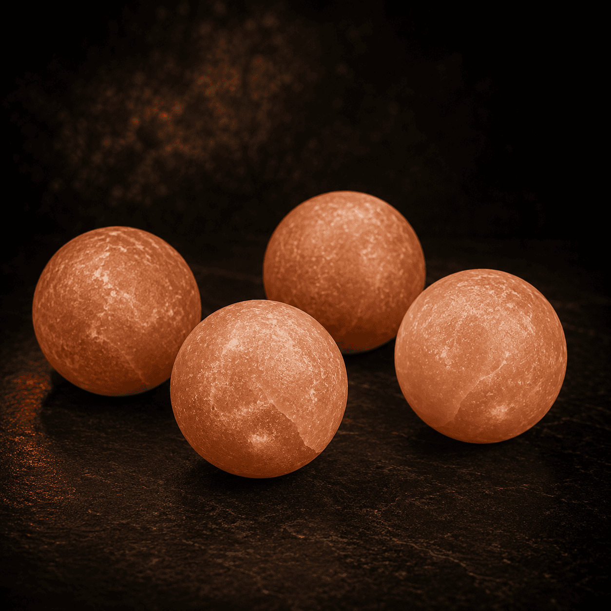 Salt Massage Ball Set, Pack of 4 – studio photo lit against a dark background
