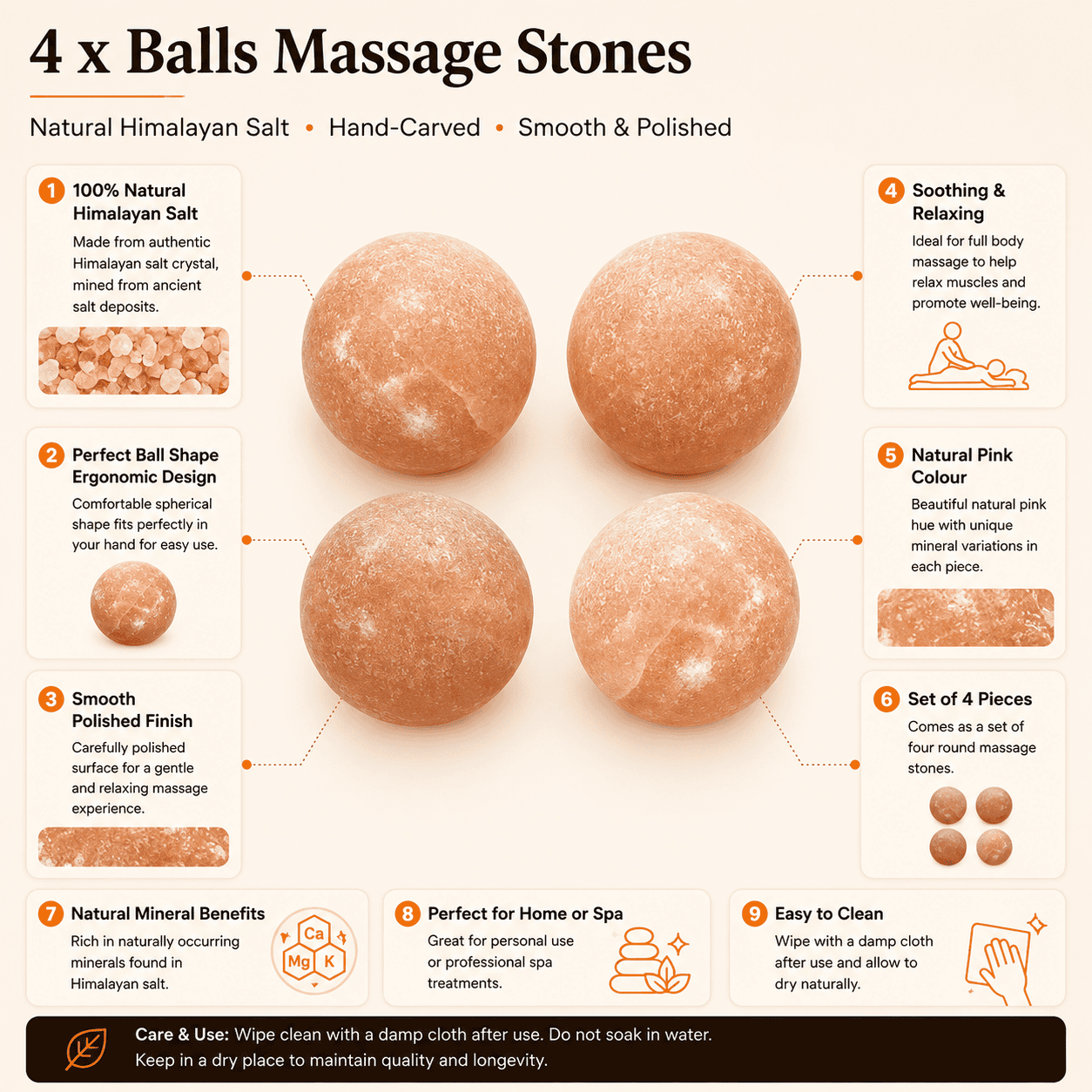 Salt Massage Ball Set, Pack of 4 – infographic highlighting the product's key features