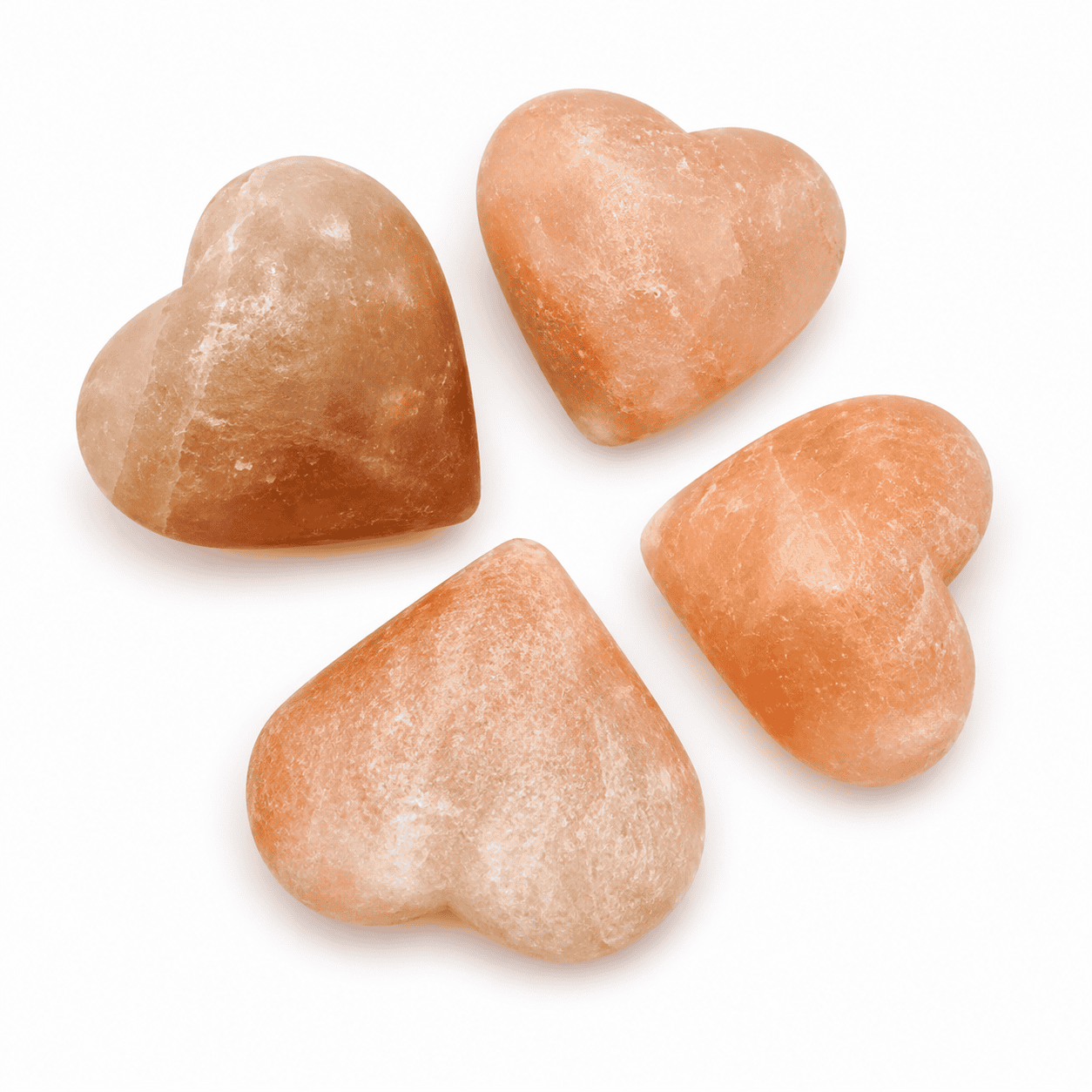 Heart-Shaped Salt Massage Stones, Set of 4 – studio product photo on a plain white background