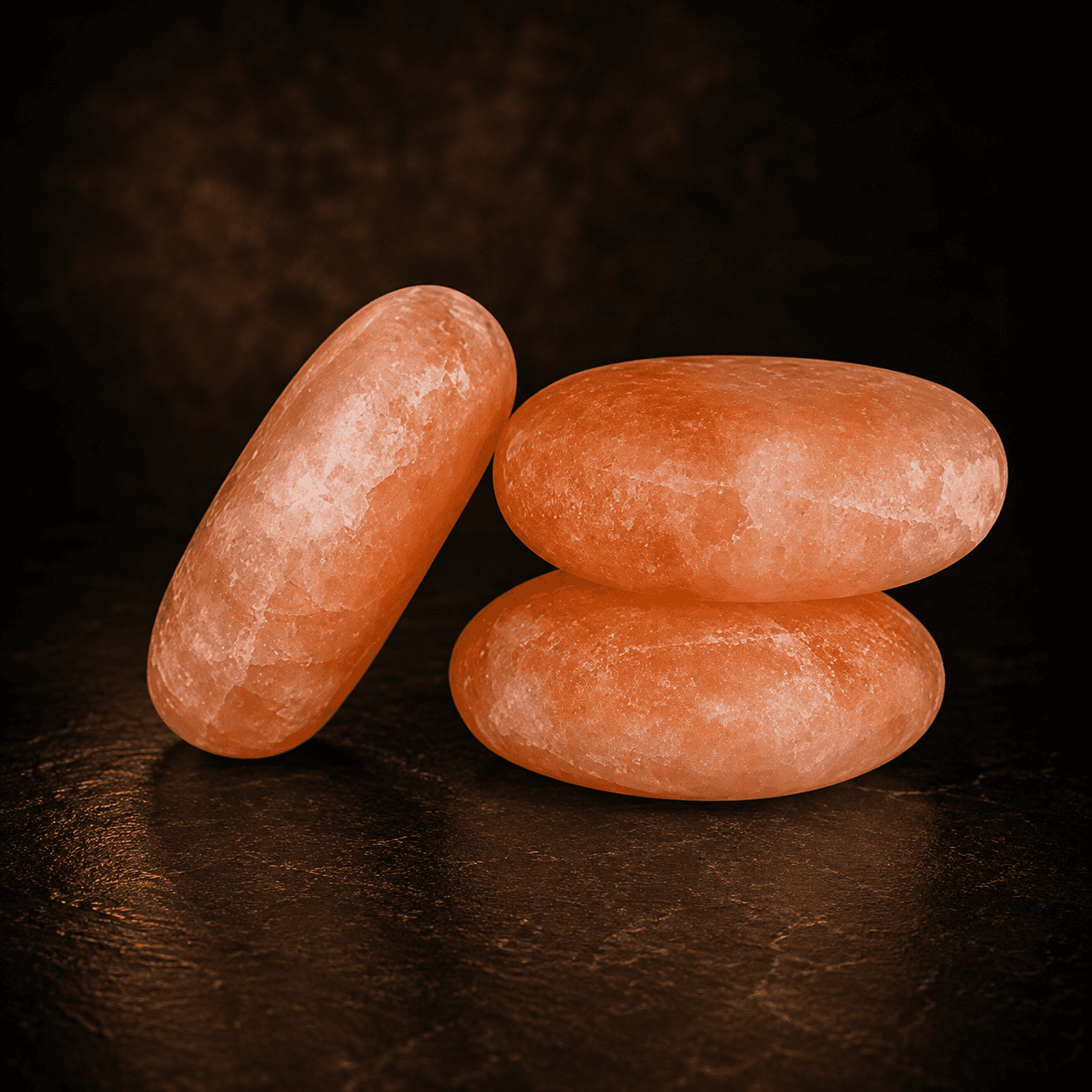 Oval Salt Massage Stones, Set of 2 – studio photo lit against a dark background