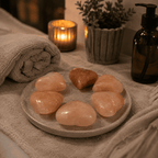Salt Massage Stone Set, Pack of 6 – styled in a home lifestyle setting, lit at evening