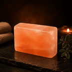 Pink Salt Soap Bars, Set of 2 – studio photo lit against a dark background