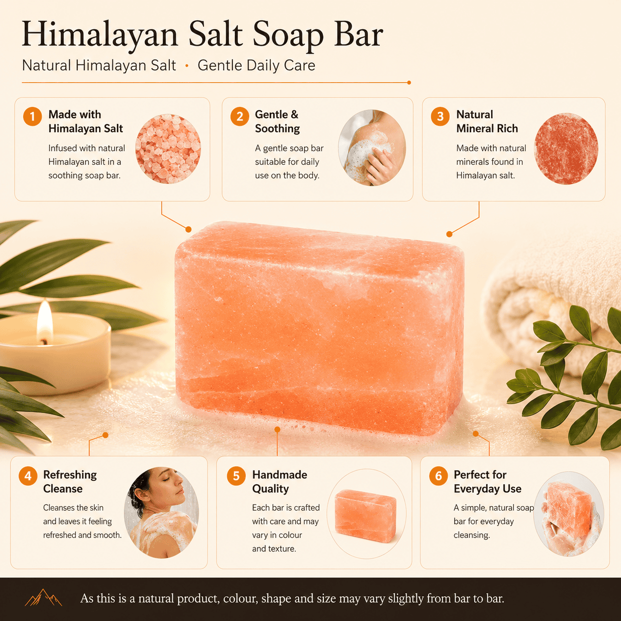 Pink Salt Soap Bars, Set of 2 – infographic highlighting the product's key features