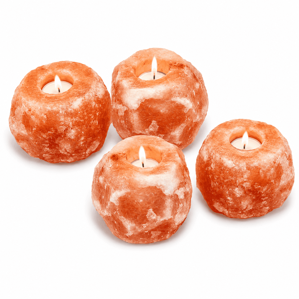 Pink Salt Tealight Holders, Set of 4 – studio product photo on a plain white background
