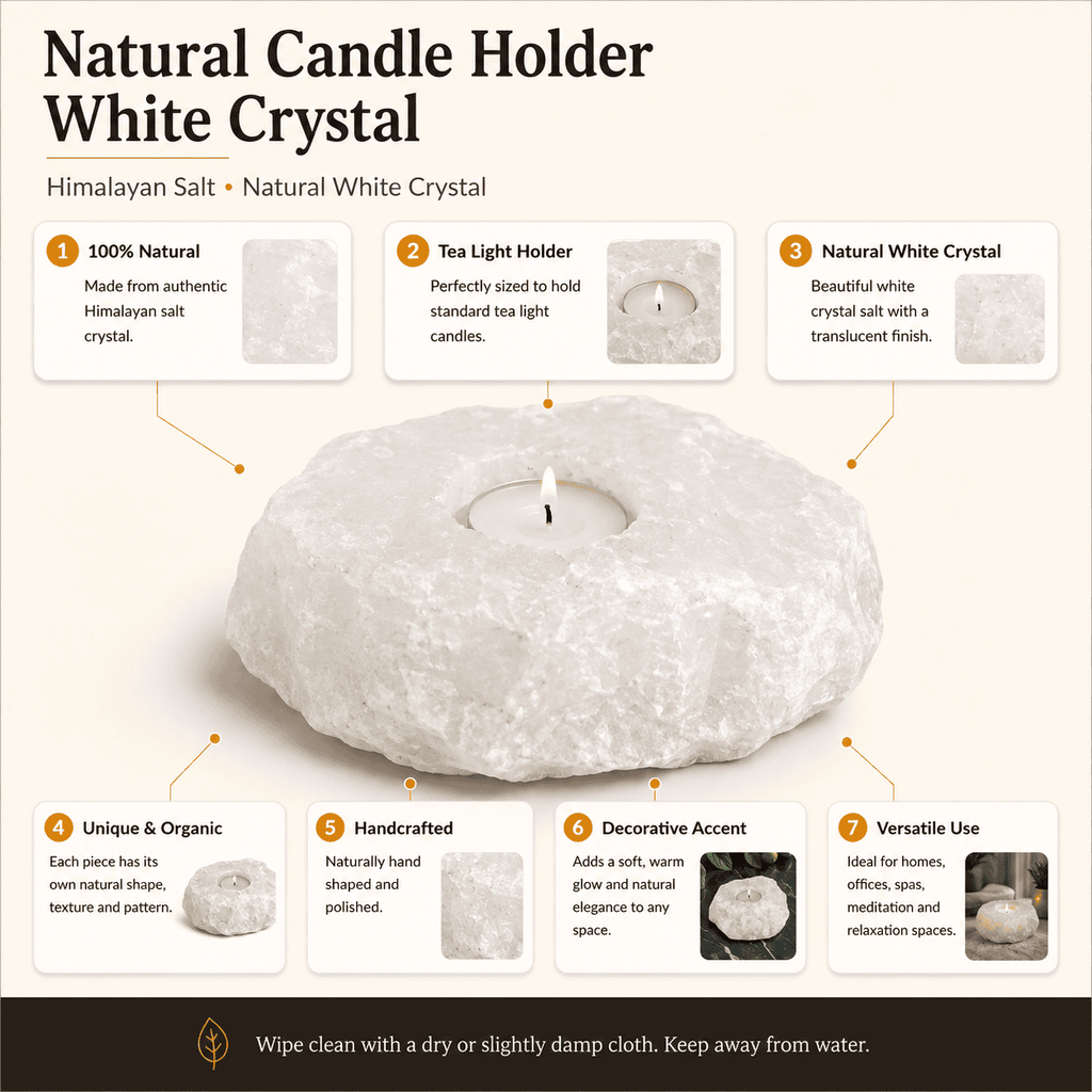 Pale Crystal Salt Tealight Holders, Set of 2 – infographic highlighting the product's key features